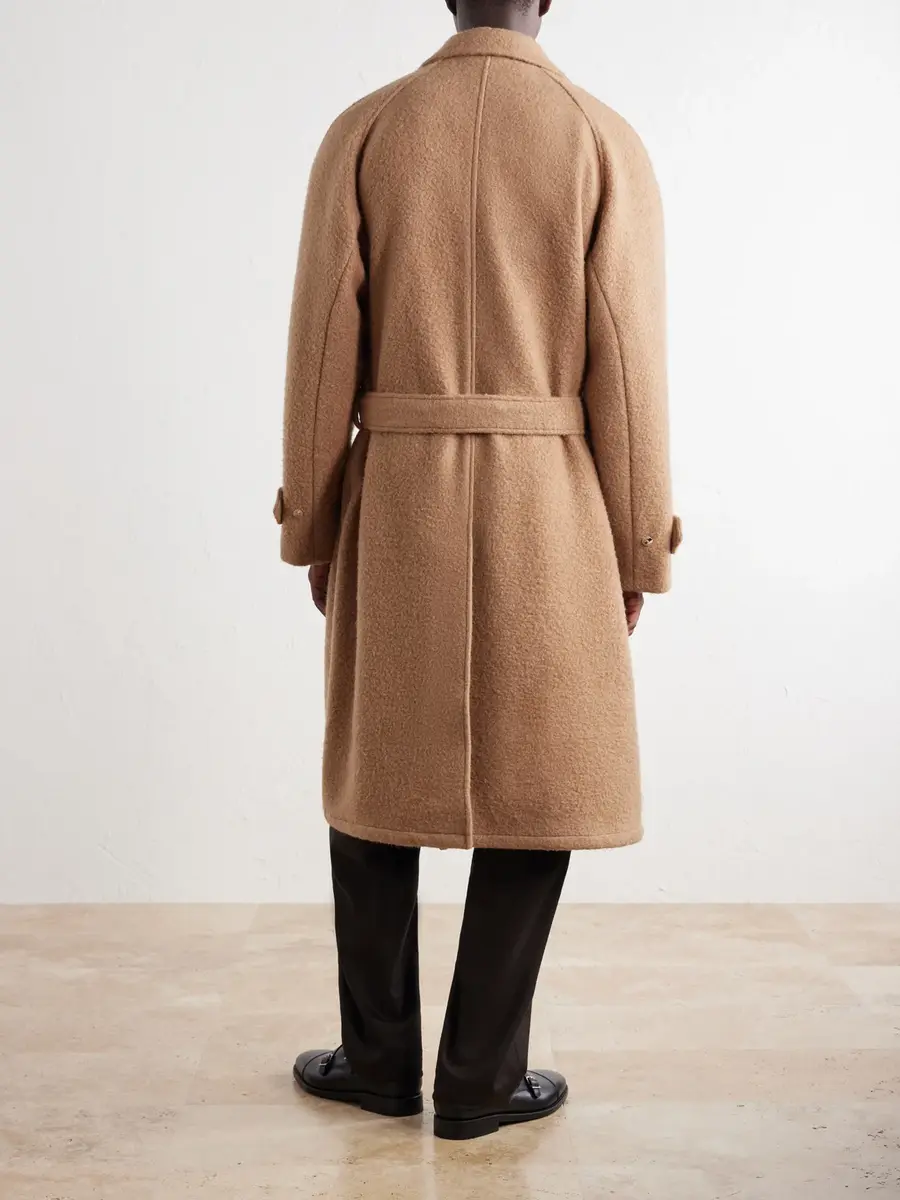 De Bonne Facture Belted Double-Breasted Brushed Wool and Camel Hair-Blend Coat - Men | Thumbnail 4 De Bonne Facture Belted Double-Breasted Brushed Wool and Camel Hair-Blend Coat - Men | Thumbnail 4