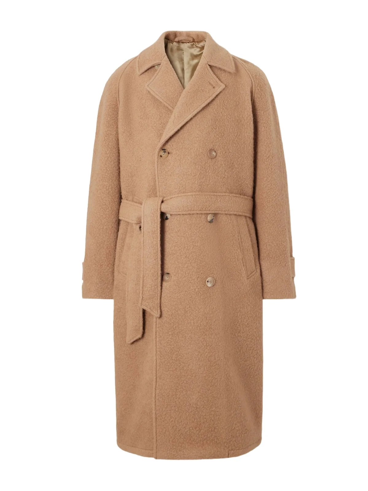 Belted Double-Breasted Brushed Wool and Camel Hair-Blend Coat - Men Belted Double-Breasted Brushed Wool and Camel Hair-Blend Coat - Men
