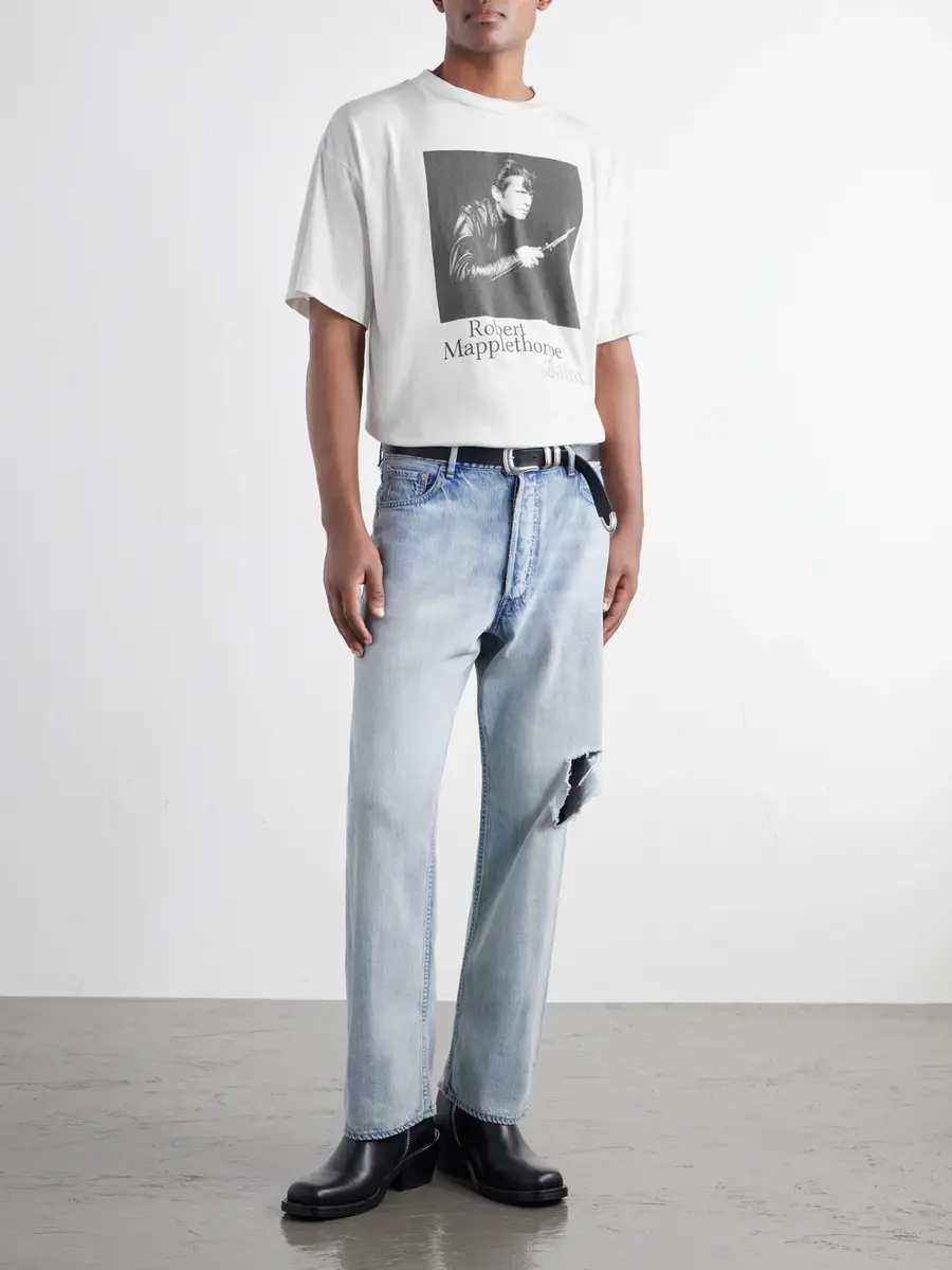 SAINT Mxxxxxx Robert Mapplethorpe Self-Portrait Distressed Printed Cotton-Jersey T-Shirt - Men | Thumbnail 2 SAINT Mxxxxxx Robert Mapplethorpe Self-Portrait Distressed Printed Cotton-Jersey T-Shirt - Men | Thumbnail 2