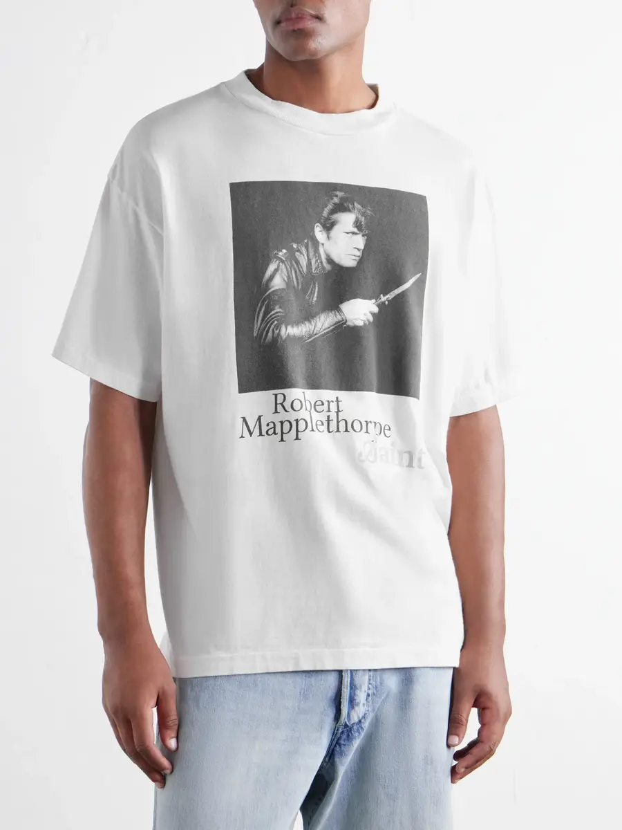 SAINT Mxxxxxx Robert Mapplethorpe Self-Portrait Distressed Printed Cotton-Jersey T-Shirt - Men | Thumbnail 3 SAINT Mxxxxxx Robert Mapplethorpe Self-Portrait Distressed Printed Cotton-Jersey T-Shirt - Men | Thumbnail 3