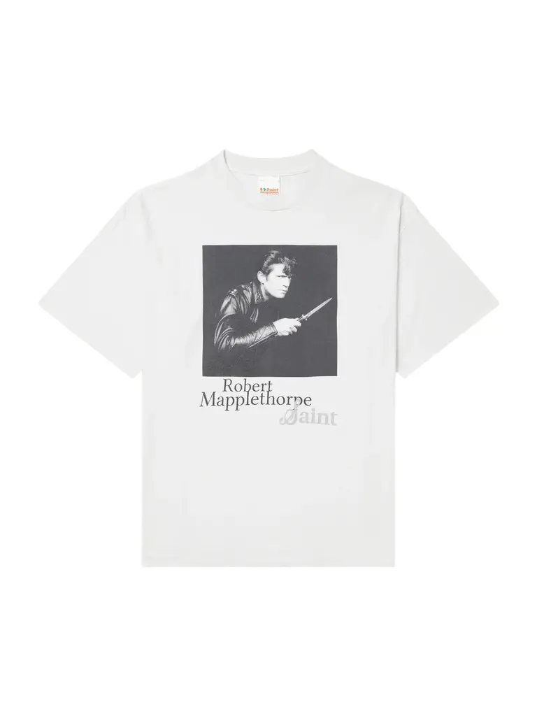 Robert Mapplethorpe Self-Portrait Distressed Printed Cotton-Jersey T-Shirt - Men Robert Mapplethorpe Self-Portrait Distressed Printed Cotton-Jersey T-Shirt - Men