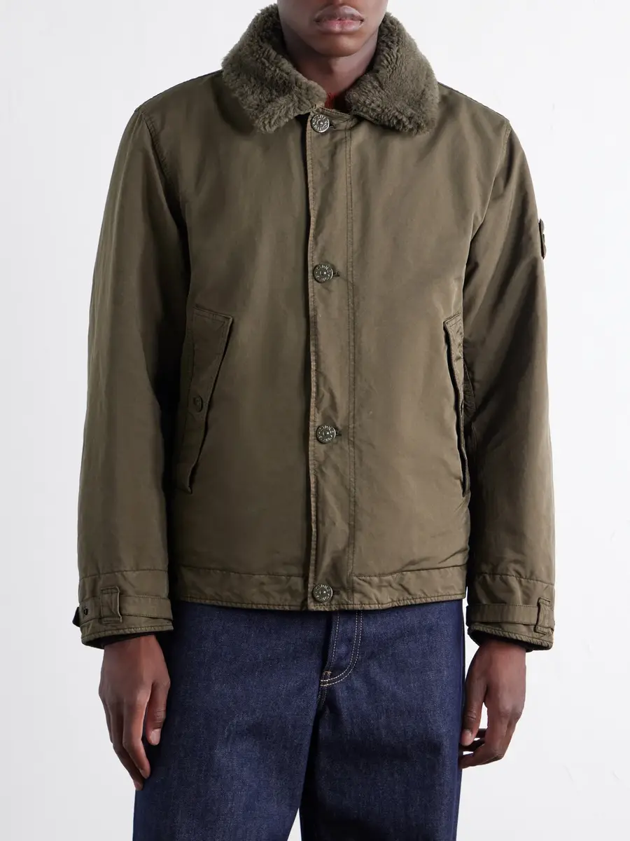 Stone Island STONE ISLAND GHOST Shearling-Trimmed Padded Garment-Dyed David-tc Shell Jacket - Men | Thumbnail 3 Stone Island STONE ISLAND GHOST Shearling-Trimmed Padded Garment-Dyed David-tc Shell Jacket - Men | Thumbnail 3