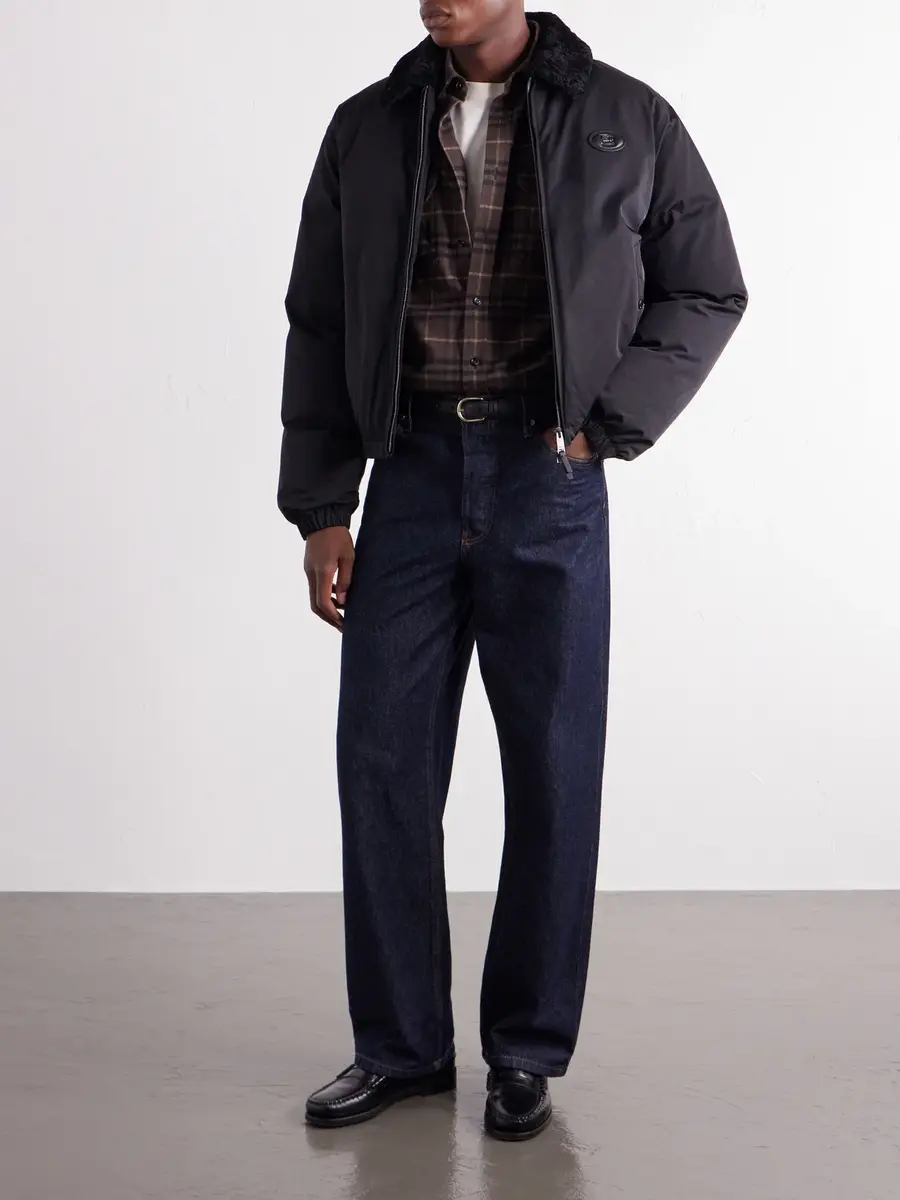 Burberry Logo-Appliqué Shearling and Leather-Trimmed Padded Shell Blouson Jacket - Men | Thumbnail 2 Burberry Logo-Appliqué Shearling and Leather-Trimmed Padded Shell Blouson Jacket - Men | Thumbnail 2