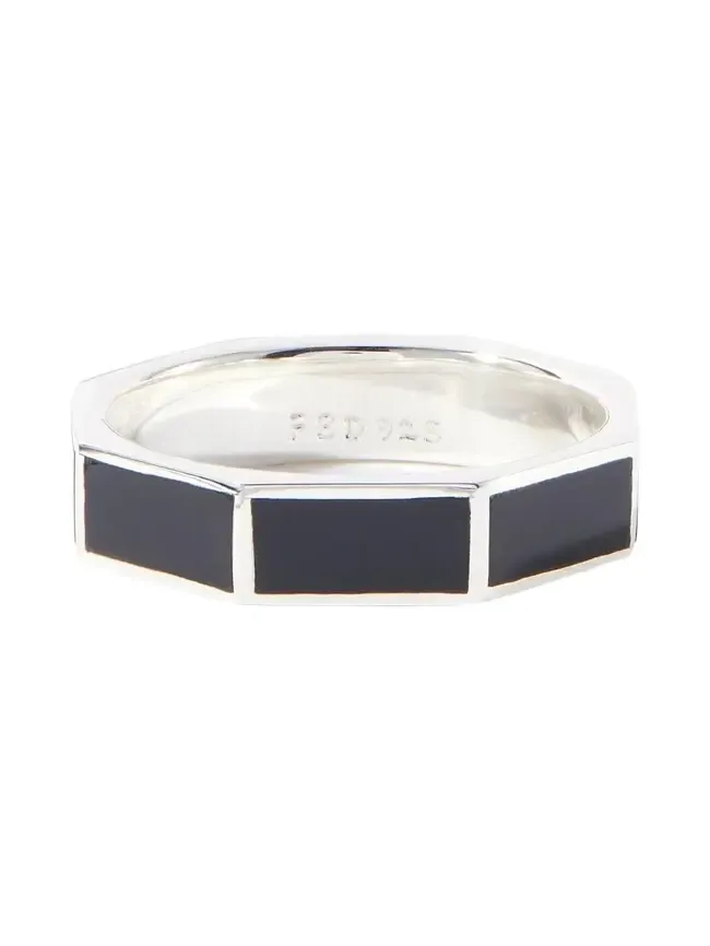 Peyote Bird Bamboo Black Sterling Silver and Onyx Ring - Men