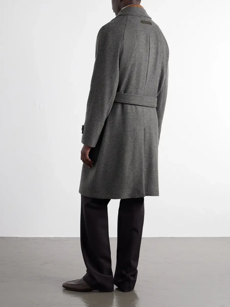 Zegna Oasi Belted Herringbone Cashmere Trench Coat - Men | Thumbnail 4 Zegna Oasi Belted Herringbone Cashmere Trench Coat - Men | Thumbnail 4