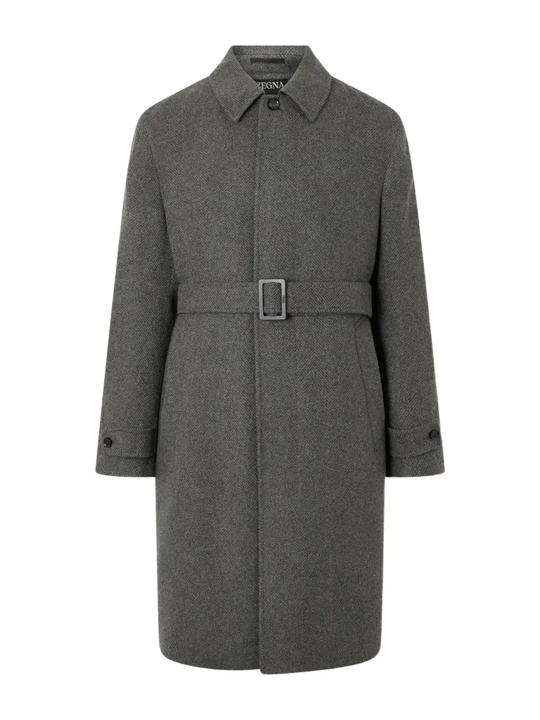 Zegna Oasi Belted Herringbone Cashmere Trench Coat - Men