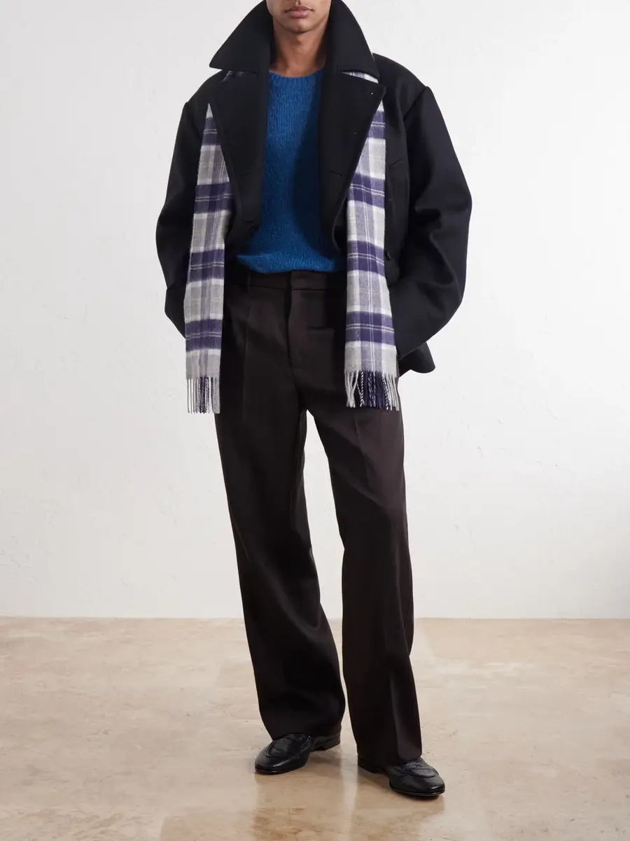 Johnstons of Elgin Fringed Checked Cashmere Scarf - Men | Thumbnail 2 Johnstons of Elgin Fringed Checked Cashmere Scarf - Men | Thumbnail 2