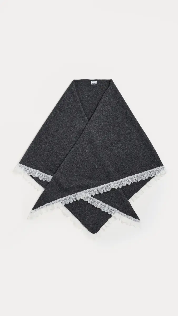 Ganni Wool Lace Triangular Scarf XXL | Thumbnail 2