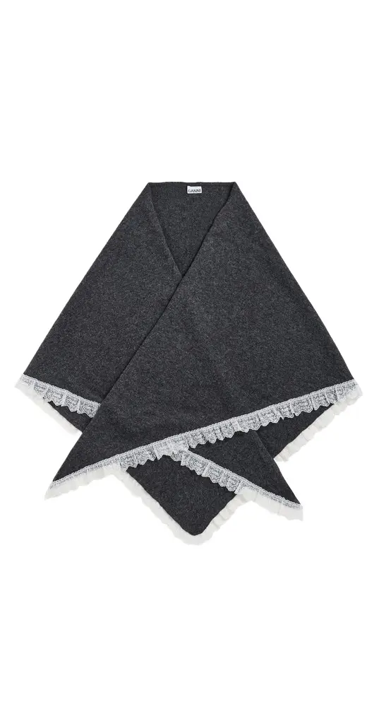 Ganni Wool Lace Triangular Scarf XXL