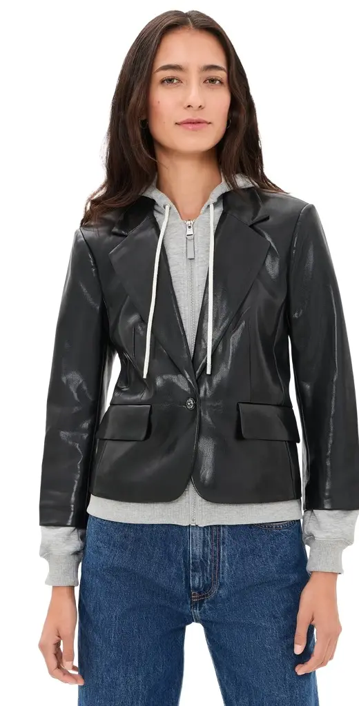 Faux Leather Zip Up Le Petit Khloe Blazer Faux Leather Zip Up Le Petit Khloe Blazer