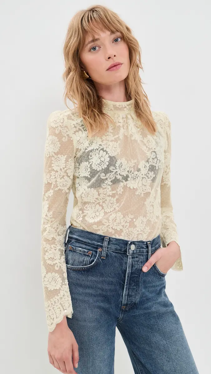 Self-Portrait Cream Sequin Lace Top | Thumbnail 2