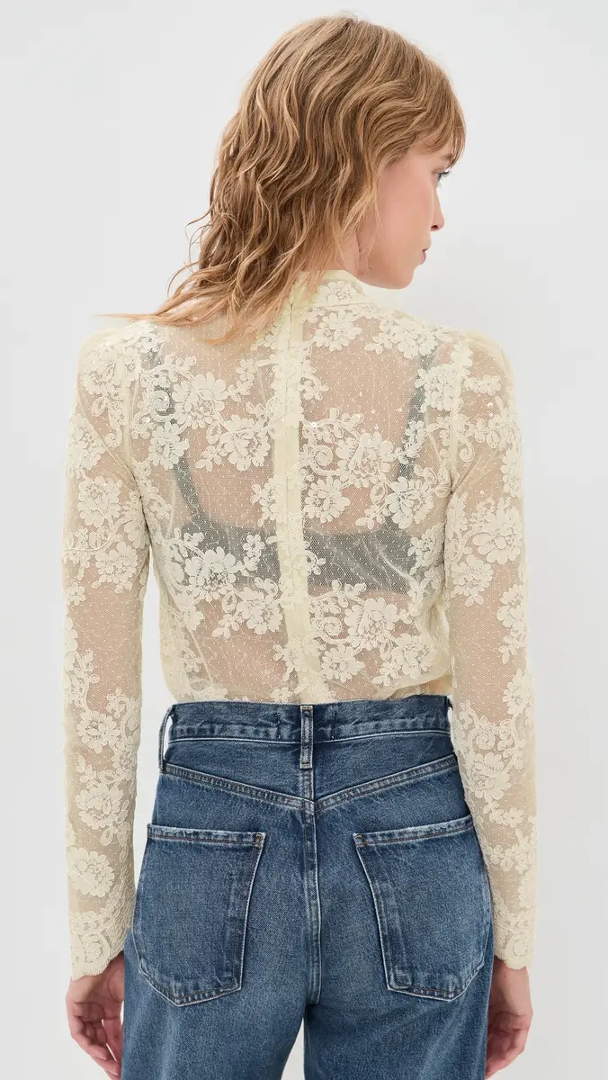 Self-Portrait Cream Sequin Lace Top | Thumbnail 3
