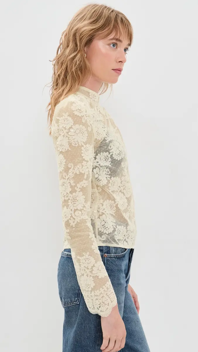 Self-Portrait Cream Sequin Lace Top | Thumbnail 4