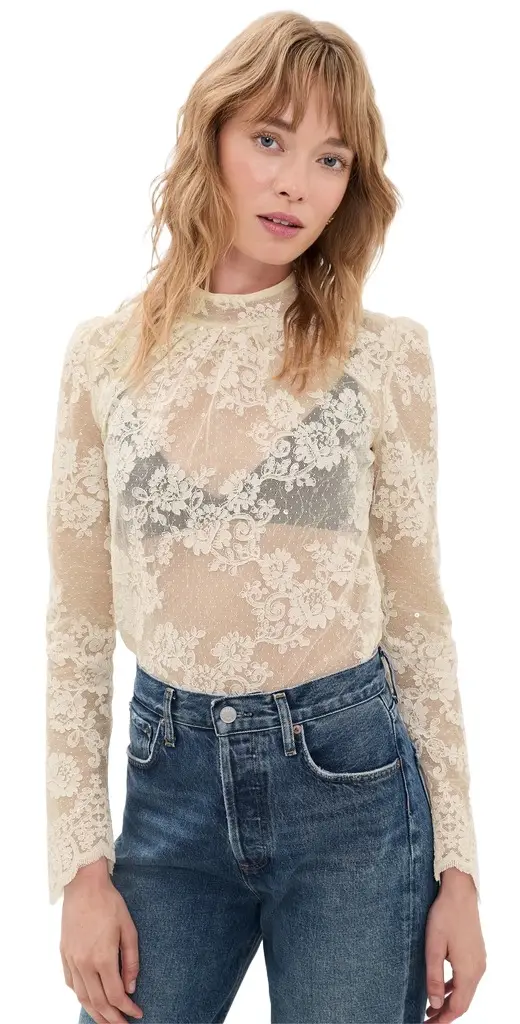 Self-Portrait Cream Sequin Lace Top