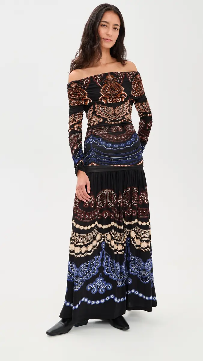 Farm Rio Nicole Black Long Sleeve Maxi Dress | Thumbnail 2 Farm Rio Nicole Black Long Sleeve Maxi Dress | Thumbnail 2