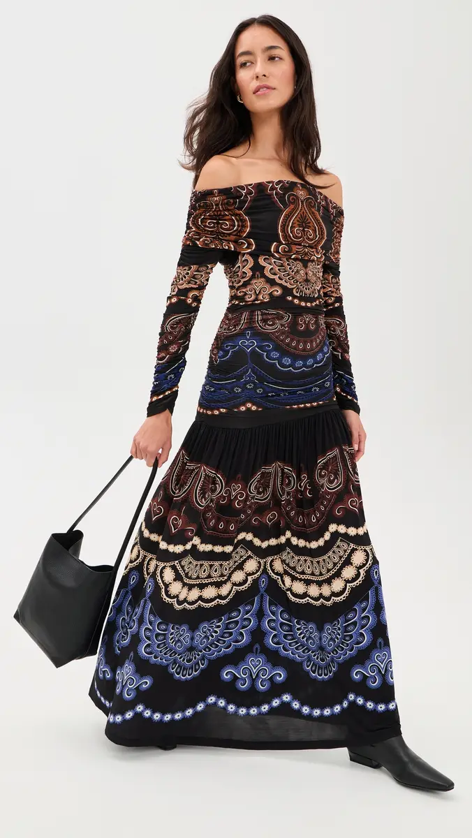 Farm Rio Nicole Black Long Sleeve Maxi Dress | Thumbnail 5 Farm Rio Nicole Black Long Sleeve Maxi Dress | Thumbnail 5