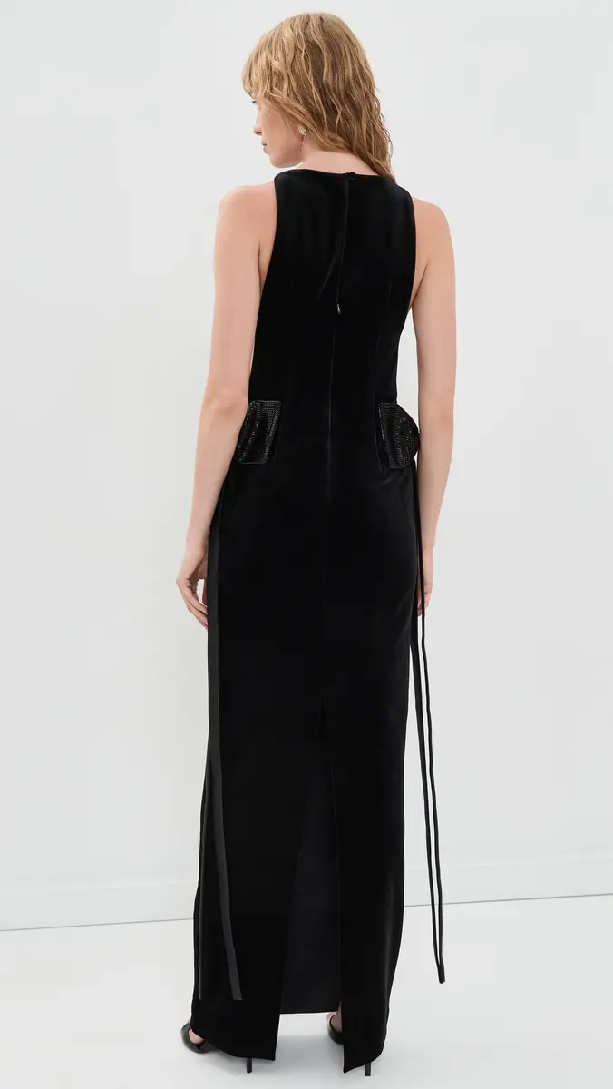 Self-Portrait Black Velvet Bow Sides Maxi Dress | Thumbnail 3 Self-Portrait Black Velvet Bow Sides Maxi Dress | Thumbnail 3