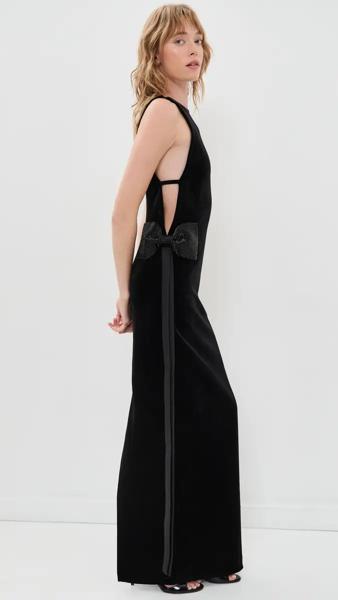 Self-Portrait Black Velvet Bow Sides Maxi Dress | Thumbnail 4 Self-Portrait Black Velvet Bow Sides Maxi Dress | Thumbnail 4