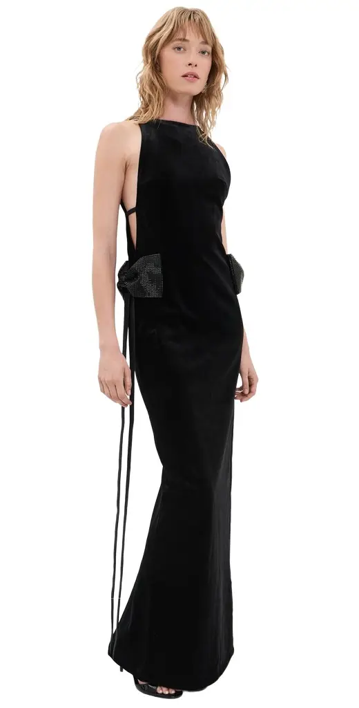 Self-Portrait Black Velvet Bow Sides Maxi Dress