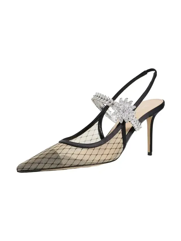 Mach & Mach Lotus Flower Fishnet Slingback Pumps | Thumbnail 1 Mach & Mach Lotus Flower Fishnet Slingback Pumps | Thumbnail 1