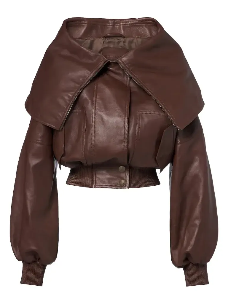 Cropped leather blouson jacket