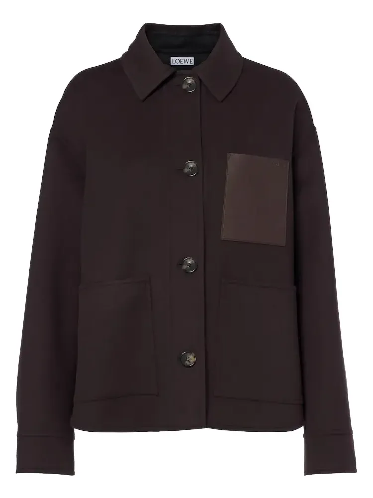 Leather-trimmed wool and cashmere jacket