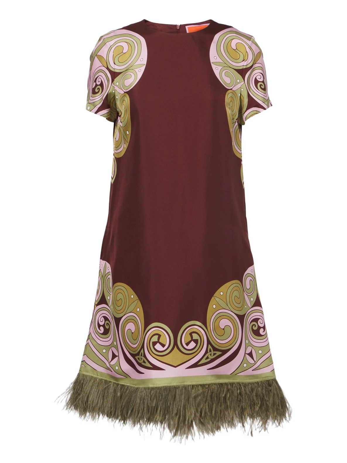 Kells Swirl feather-trimmed silk minidress Kells Swirl feather-trimmed silk minidress