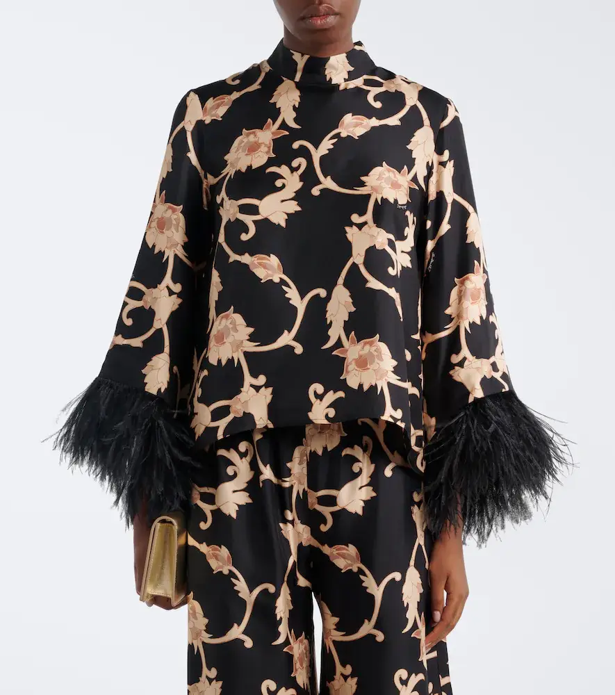 La DoubleJ Buttercup feather-trimmed silk blouse | Thumbnail 5