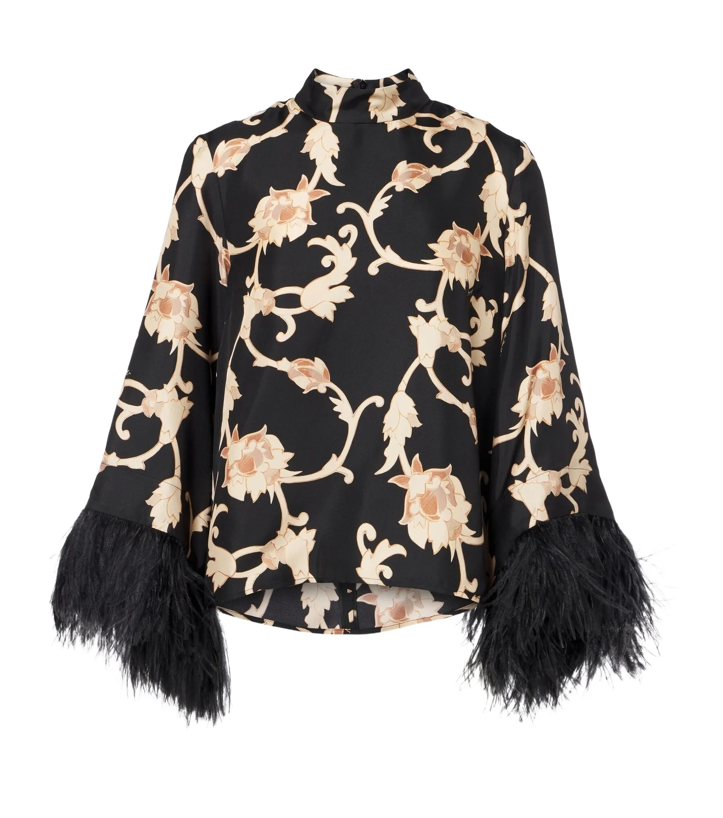 La DoubleJ Buttercup feather-trimmed silk blouse