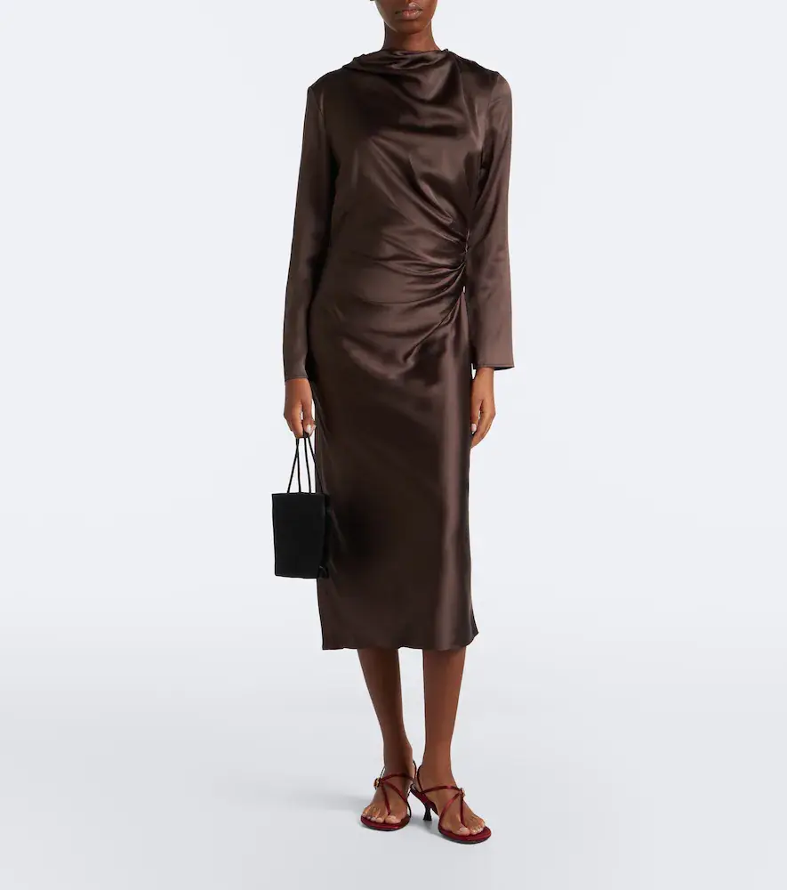 Loulou de Saison Fabio draped satin midi dress | Thumbnail 4 Loulou de Saison Fabio draped satin midi dress | Thumbnail 4