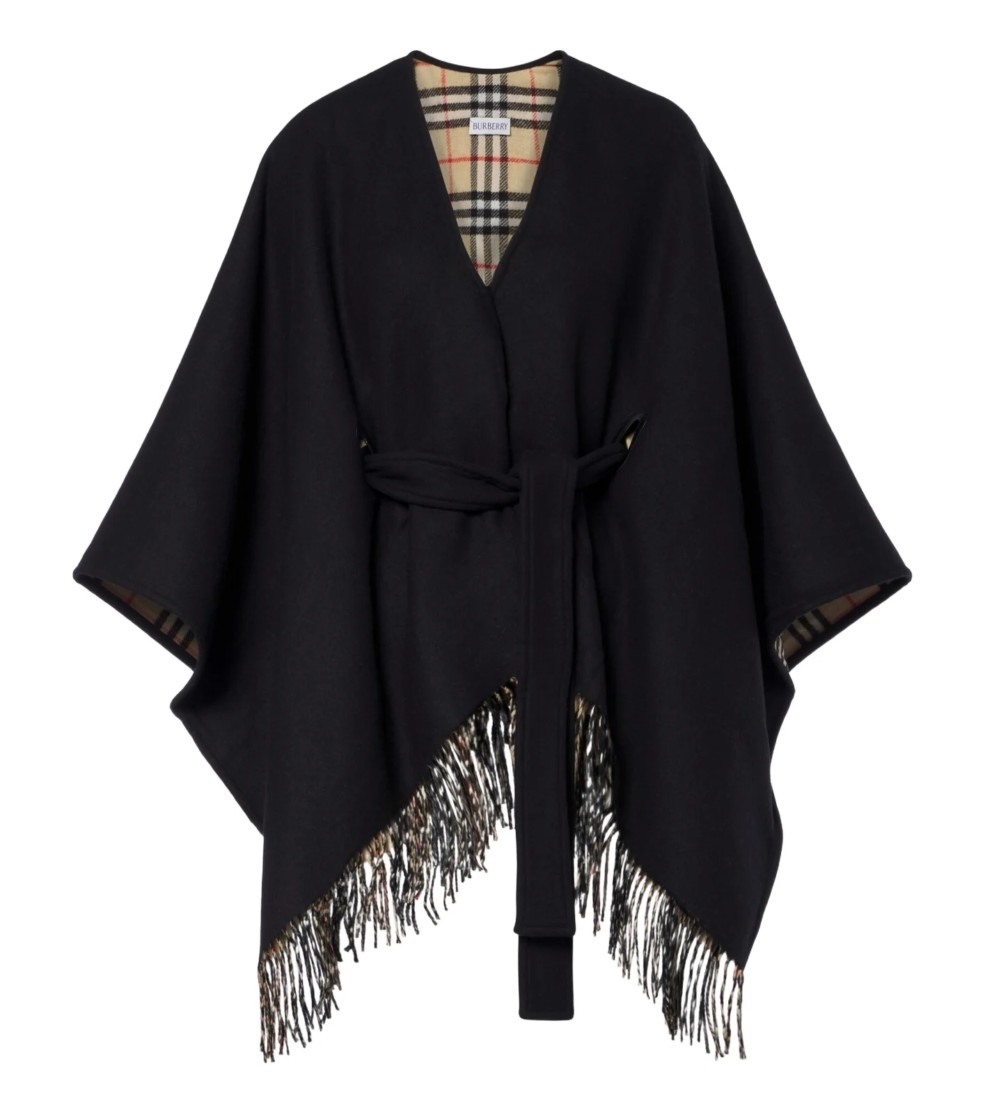 Check fringed wool cape Check fringed wool cape
