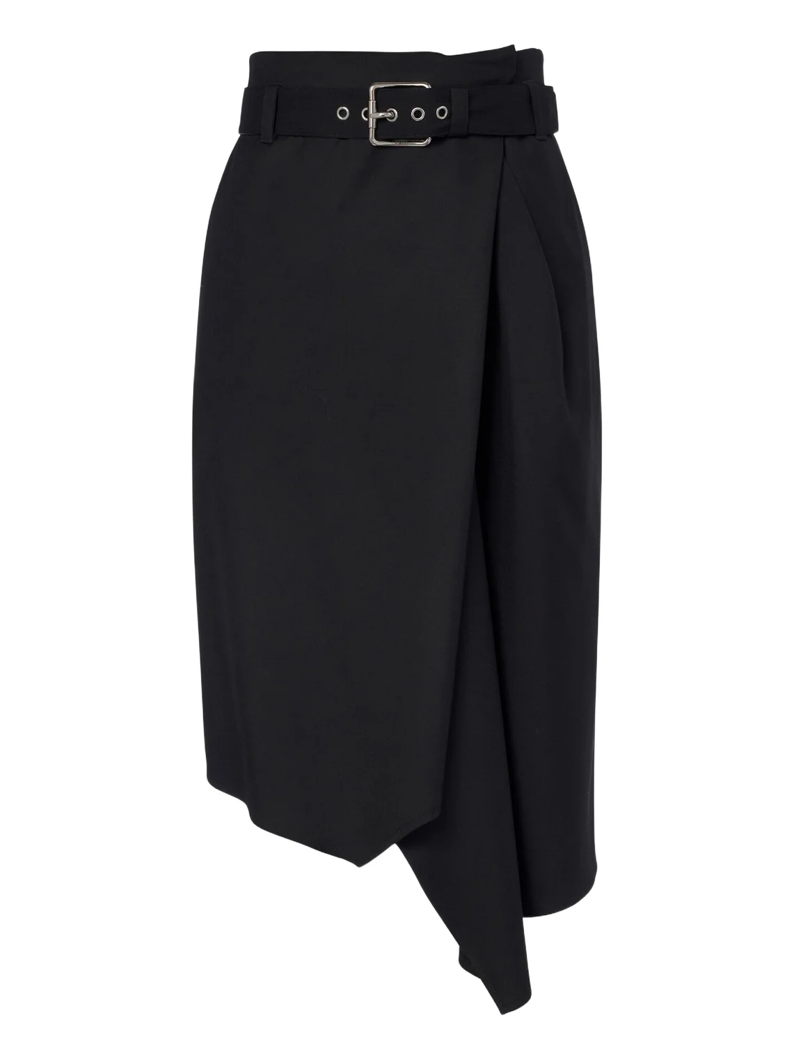 Belted draped wool midi skirt