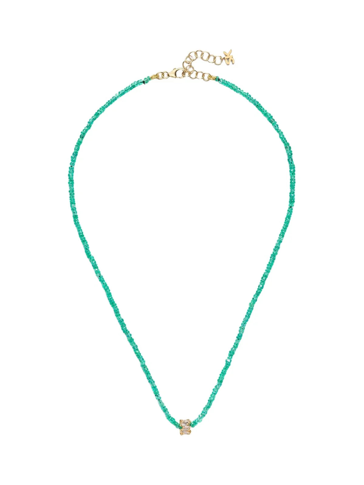 Suzanne Kalan Infinite 18kt gold beaded necklace with emeralds and diamonds