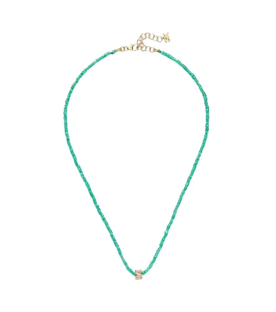 Suzanne Kalan Infinite 18kt gold beaded necklace with emeralds and diamonds