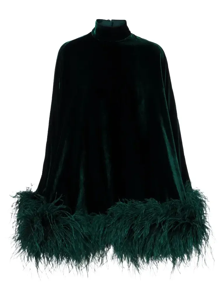 Vegas feather-trimmed velvet kaftan