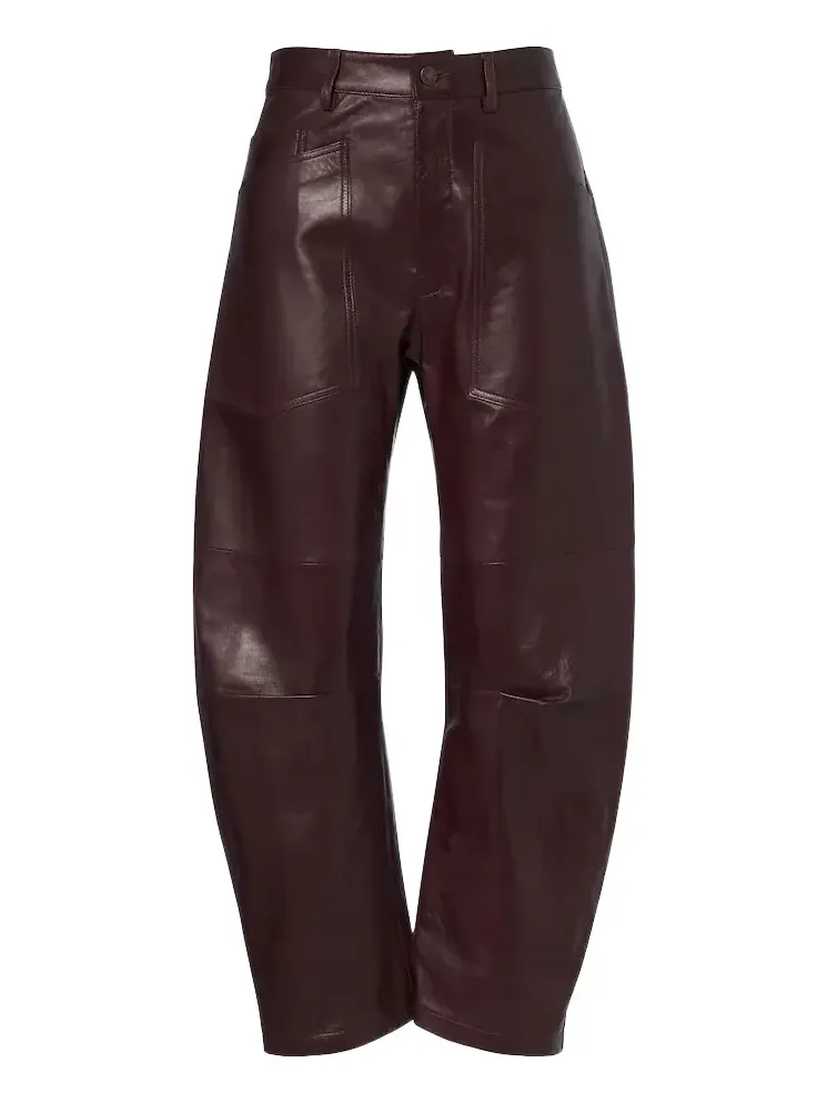 Shon leather barrel-leg pants