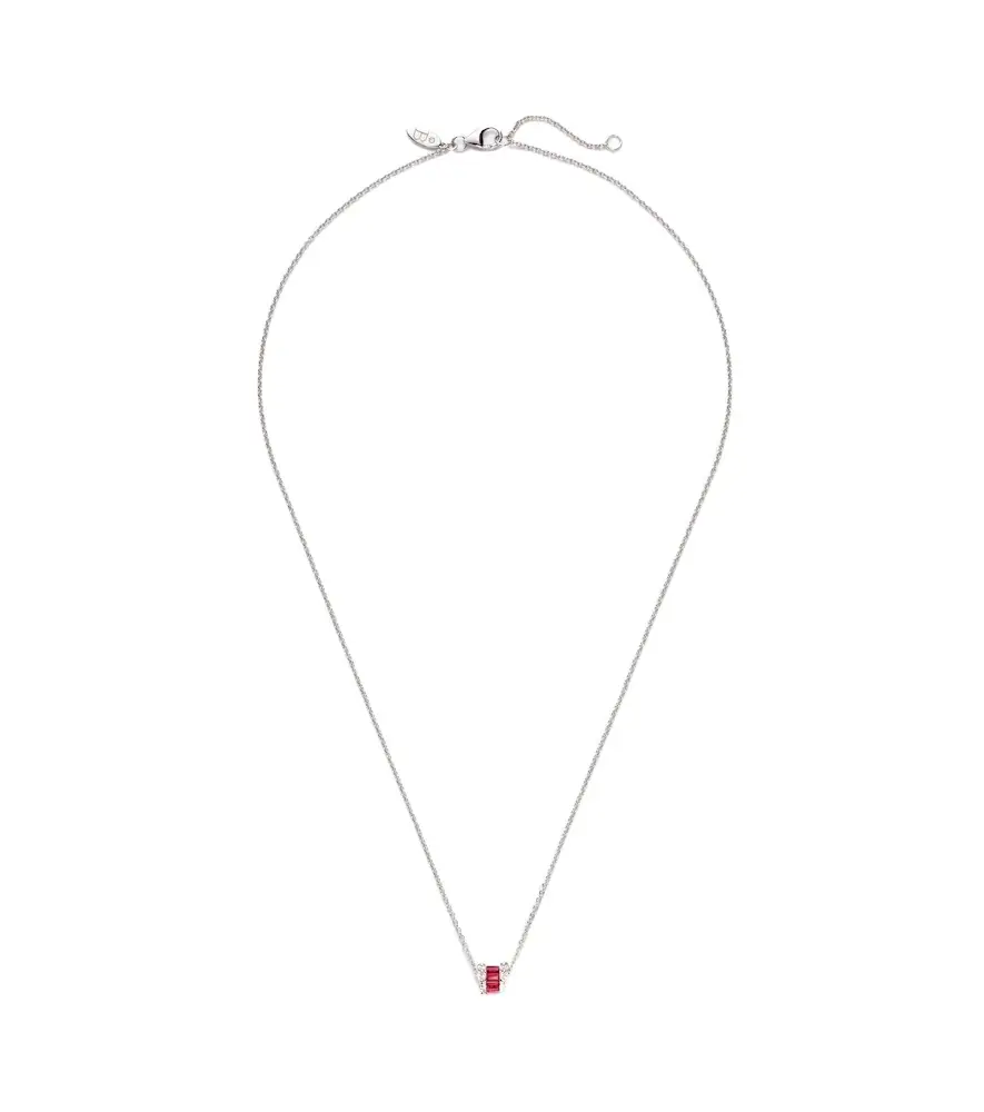 Baguette Love 18kt white gold necklace with rubies and diamonds Baguette Love 18kt white gold necklace with rubies and diamonds