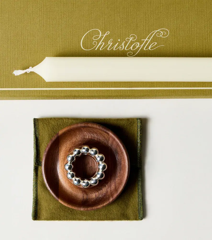 Christofle Perles wood and silver-plated metal candle holder | Thumbnail 2