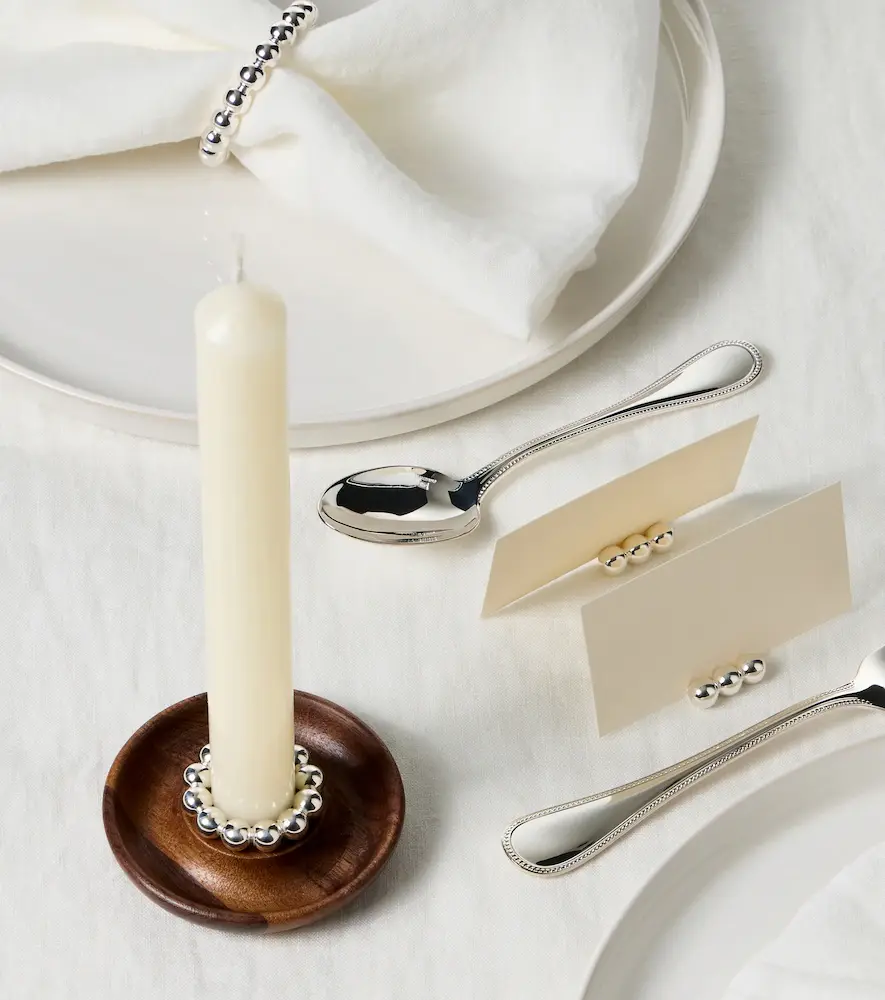 Christofle Perles wood and silver-plated metal candle holder | Thumbnail 3