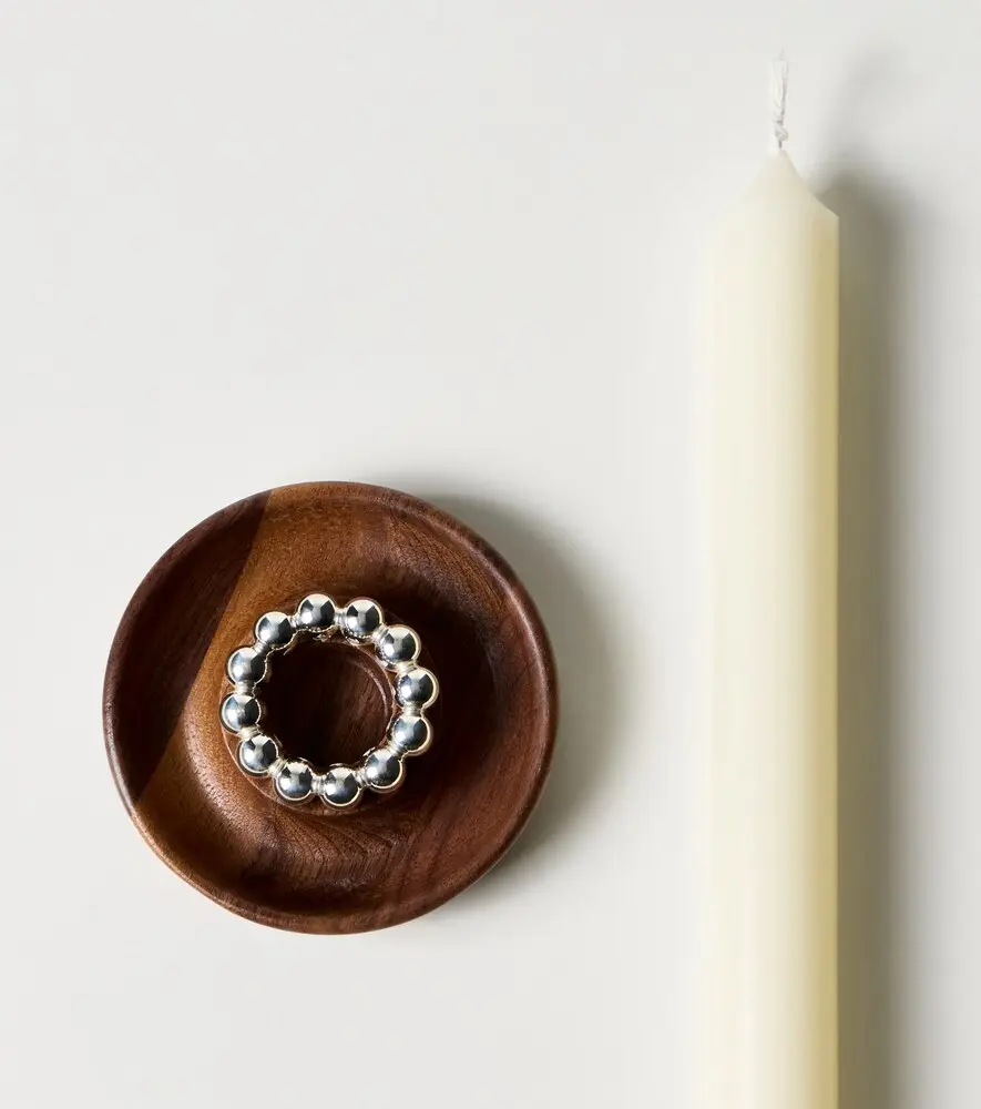 Christofle Perles wood and silver-plated metal candle holder | Thumbnail 4