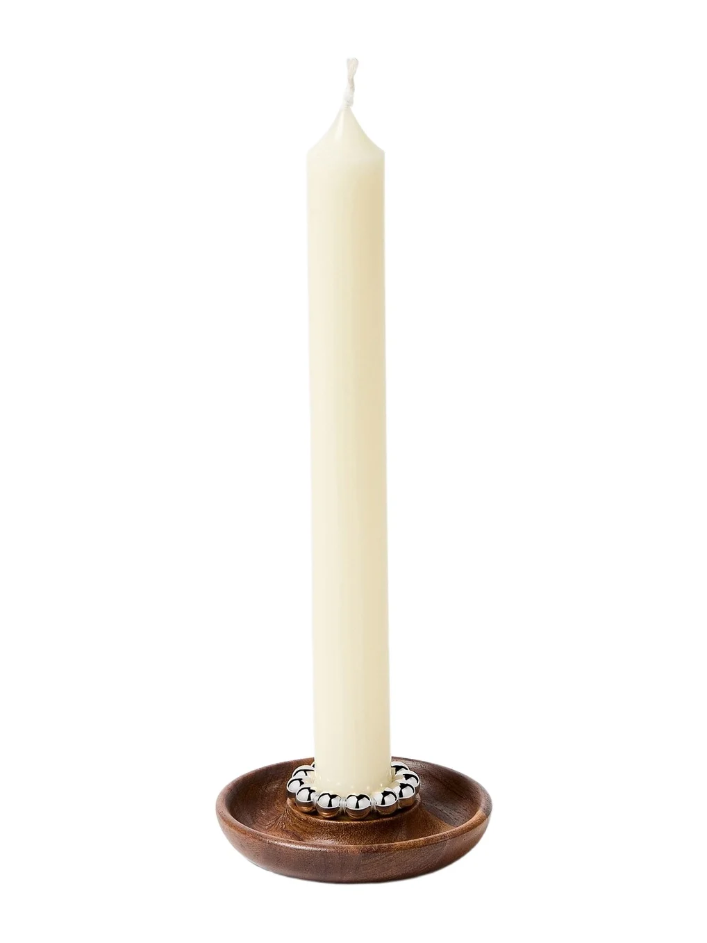 Christofle Perles wood and silver-plated metal candle holder