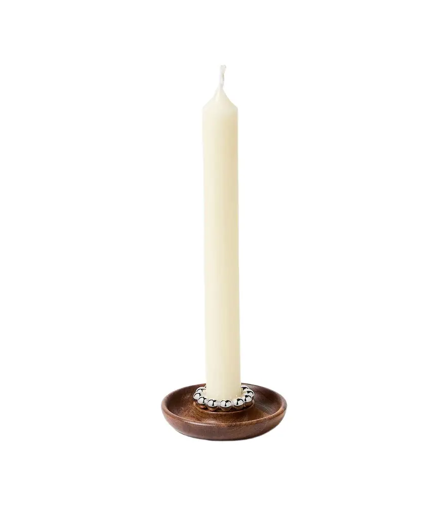 Perles wood and silver-plated metal candle holder Perles wood and silver-plated metal candle holder