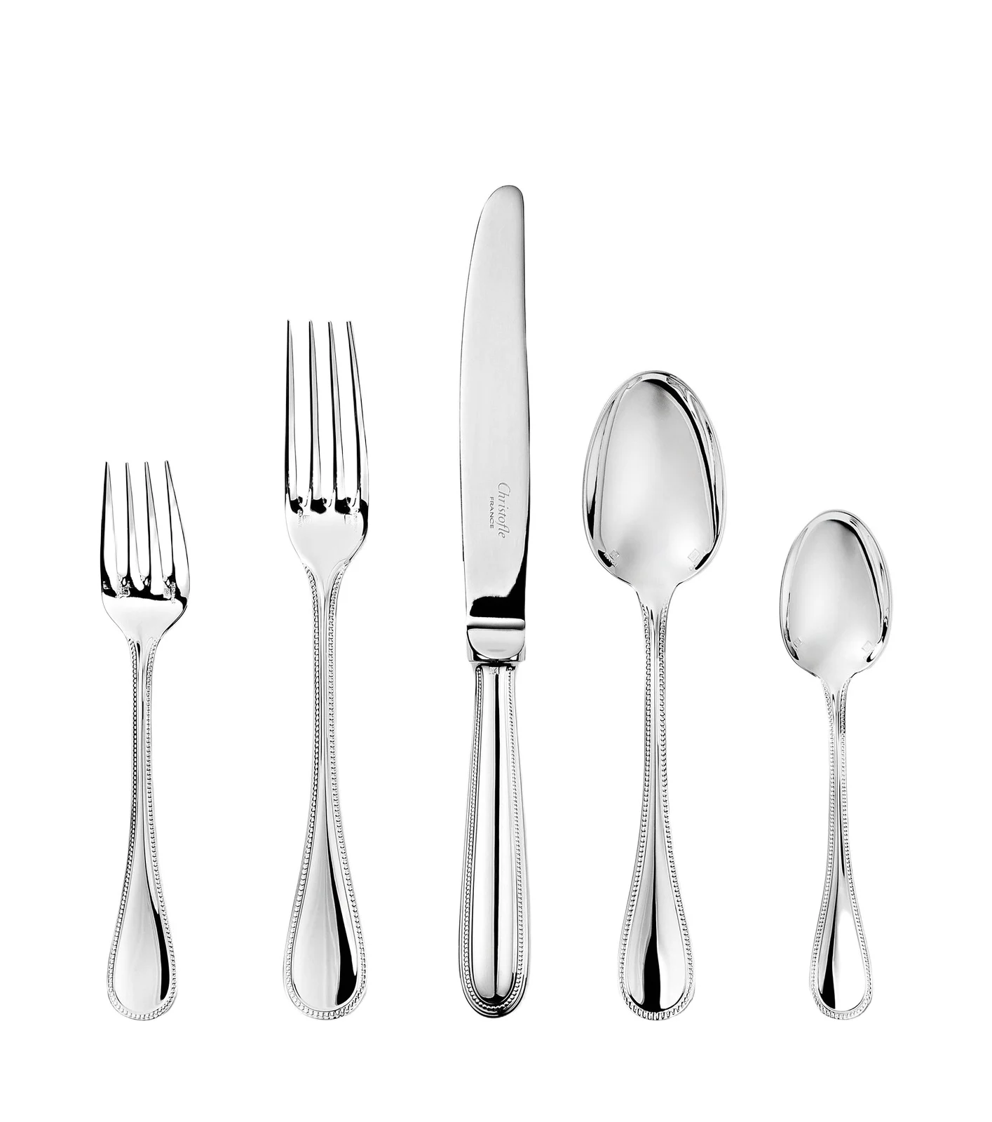 Christofle Perles silver-plated 5-piece cutlery set