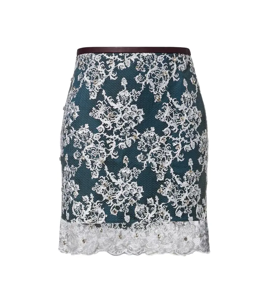 Embellished lace miniskirt