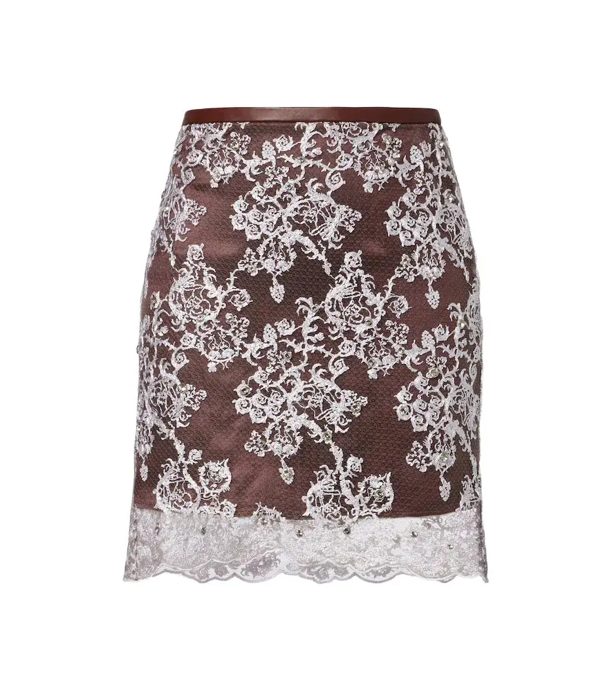 Embellished lace miniskirt
