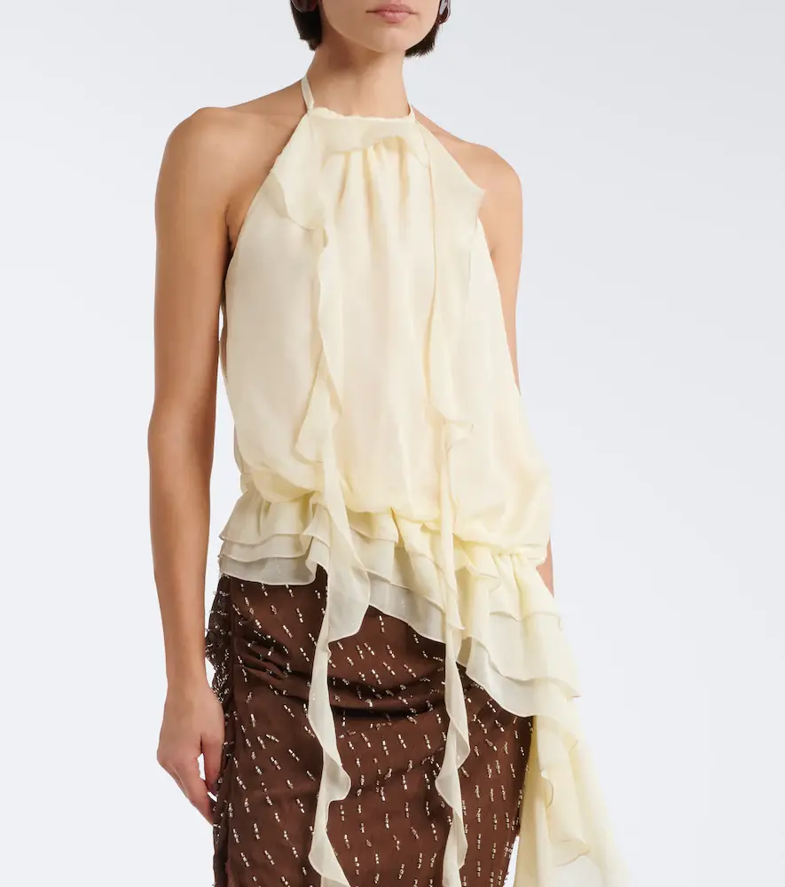 Jacques Wei Ruffled chiffon halterneck top | Thumbnail 3 Jacques Wei Ruffled chiffon halterneck top | Thumbnail 3