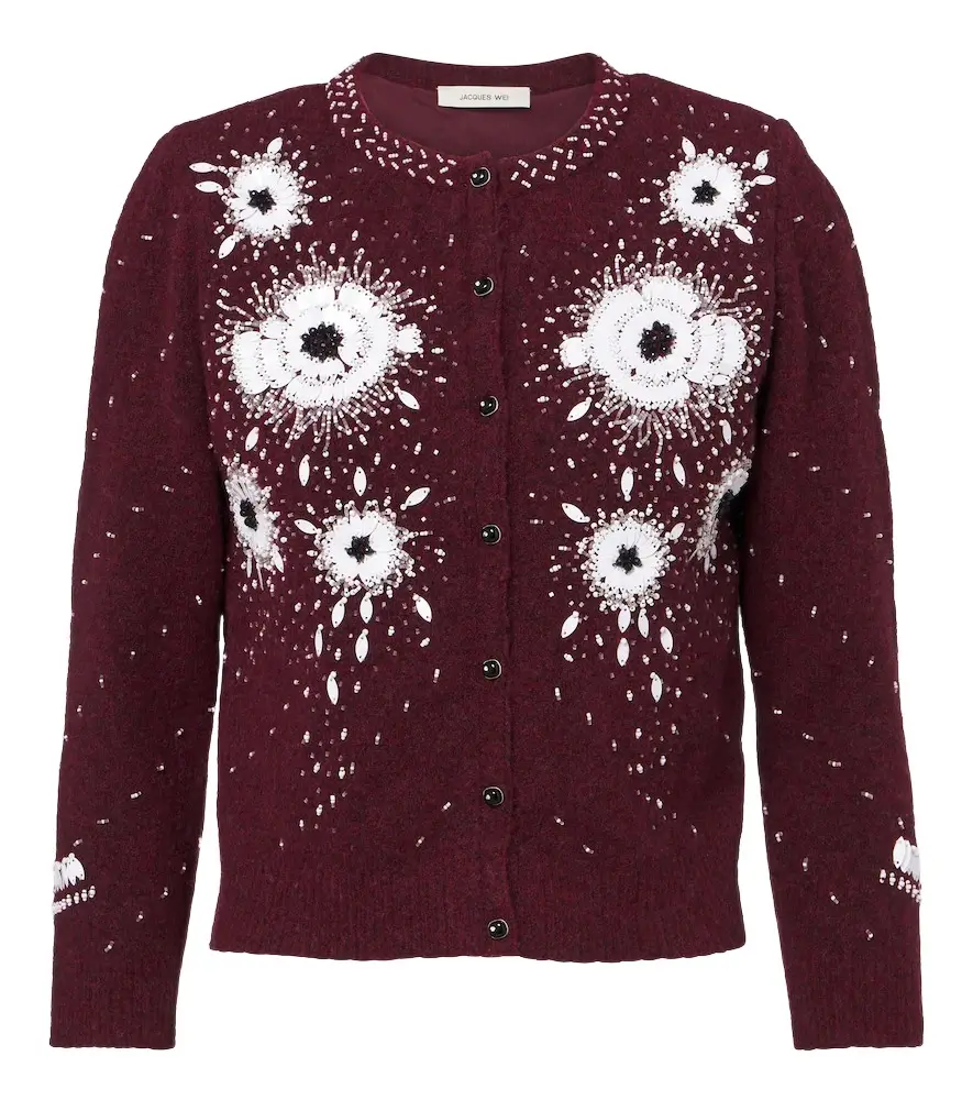 Embellished floral wool-blend cardigan Embellished floral wool-blend cardigan