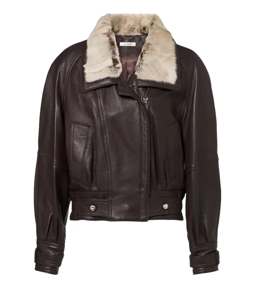 Shearling-trimmed leather jacket Shearling-trimmed leather jacket