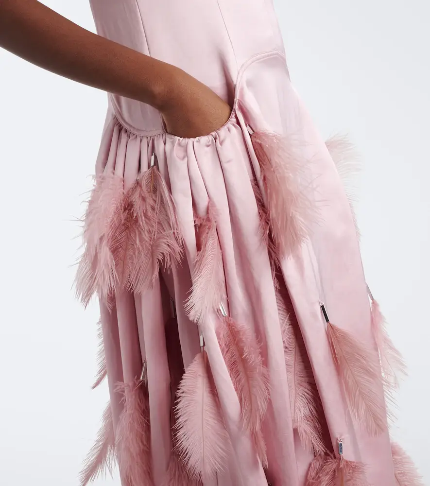 Jacques Wei Feather-trimmed satin gown | Thumbnail 2