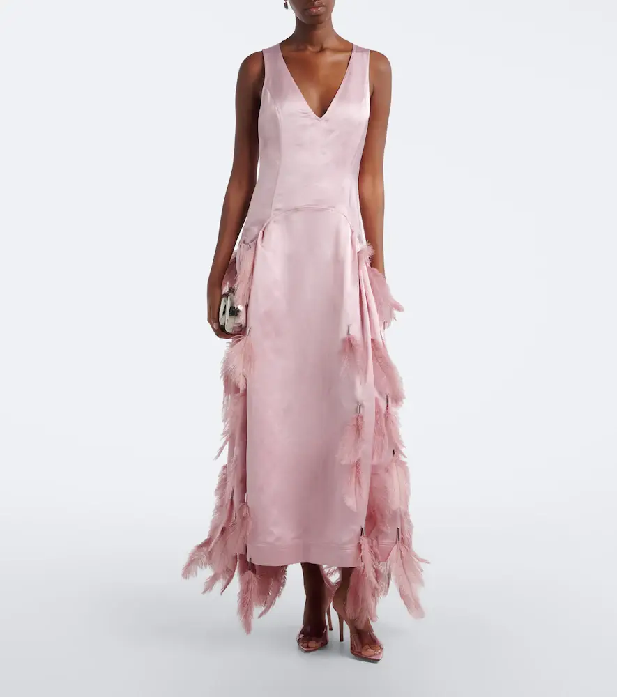 Jacques Wei Feather-trimmed satin gown | Thumbnail 3
